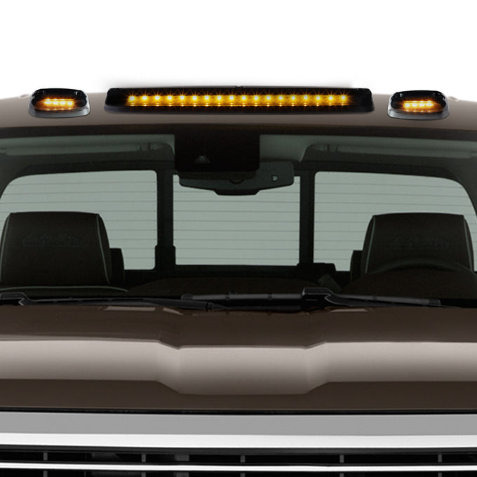 D-Motoring - Cab Roof Lights - Yellow LED - Smoked Lens - Plug-n-Play - 3PCS - Chevy Silverado 1500 / 2500 / 3500 / GMC Sierra 1500 / 2500 / 3500 - 5