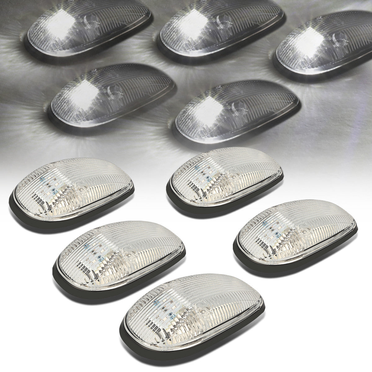 D-Motoring - Cab Roof Lights - White LED - Chrome Housing - Plug-n-Play - 5PCS - Dodge Ram 1500 / 2500 / 3500 - 1