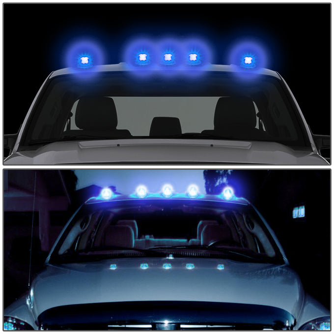 D-Motoring - Cab Roof Lights - Blue LED - Black Housing - Plug-n-Play - 5PCS - 80-96 Ford F-250 / F-350 / F-450 / F-550 / Super Duty / E-150 - 5
