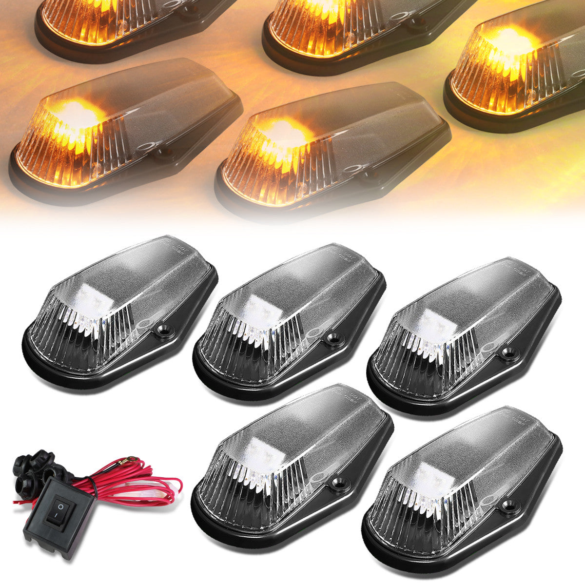 D-Motoring - Cab Roof Lights - Yellow LED - Black Housing - Plug-n-Play - 5PCS - Ford F-150 / F-250 / F-350 - 1