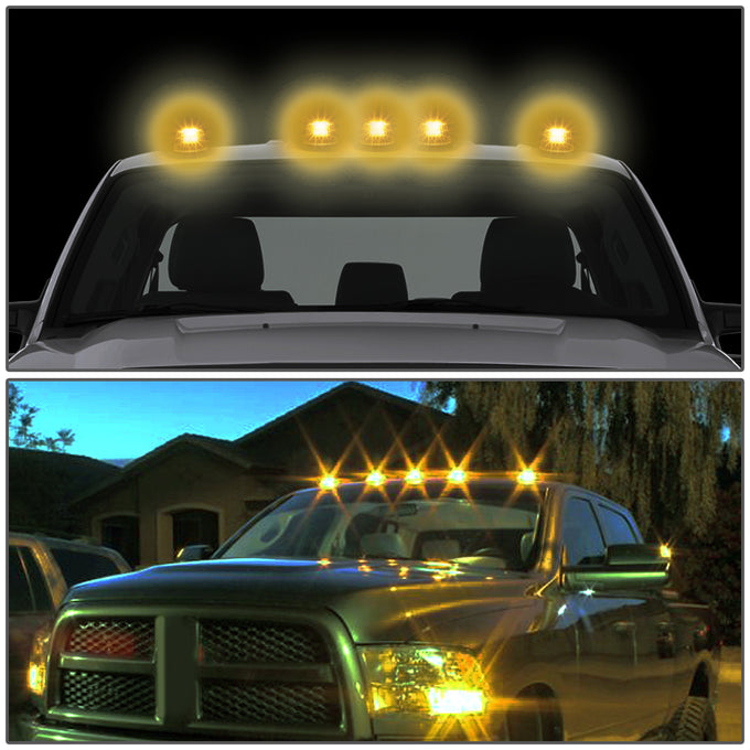 D-Motoring - Cab Roof Lights - Yellow LED - Black Housing - Plug-n-Play - 5PCS - Ford F-150 / F-250 / F-350 - 5