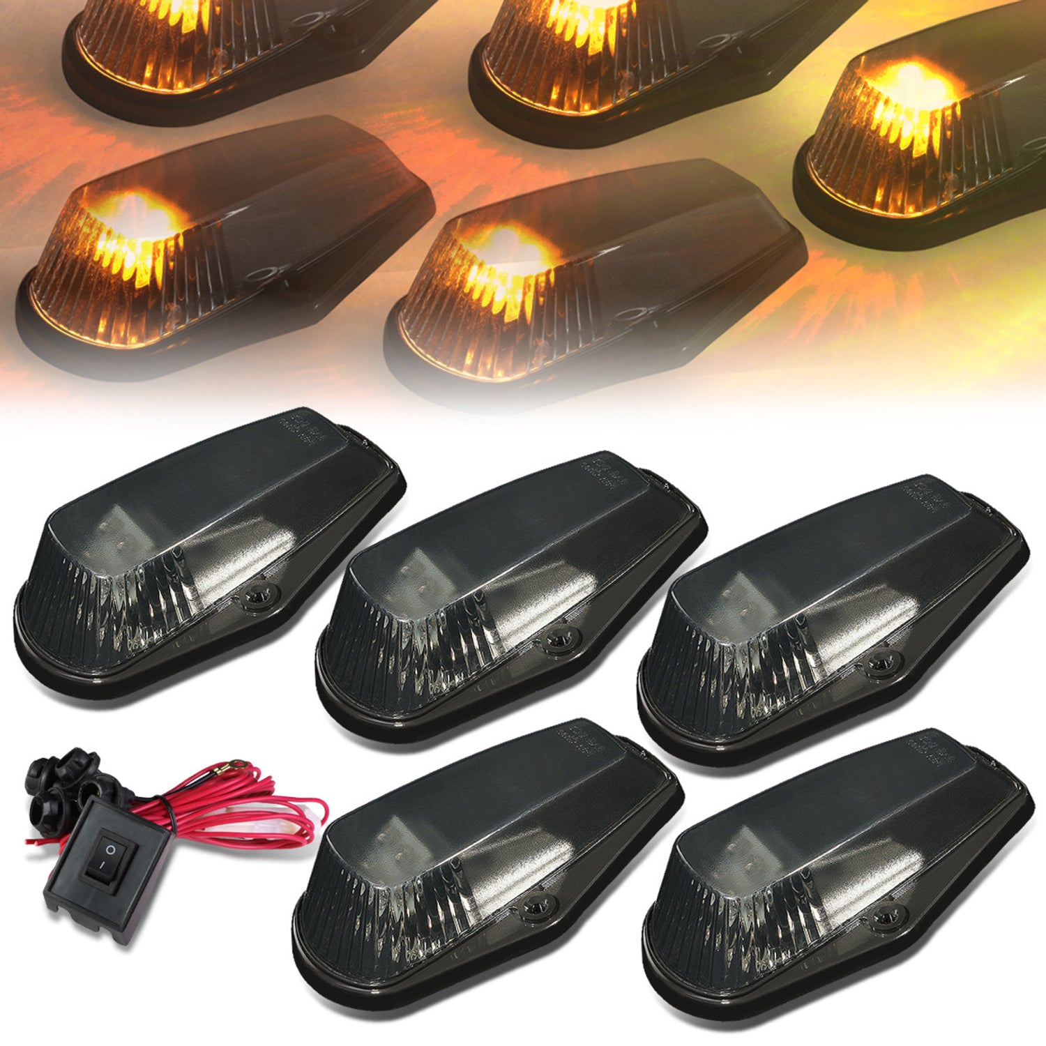 D-Motoring - Cab Roof Lights - Yellow LED - Smoked Lens - Plug-n-Play - 5PCS - Ford F-150 / F-250 / F-350 - 1