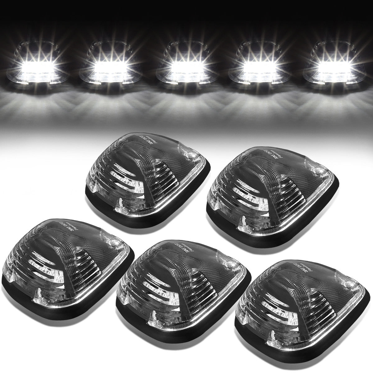 D-Motoring - Cab Roof Lights - White LED - Black Housing - Plug-n-Play - 5PCS - Ford F-250 / F-350 / F-450 / F-550 / Super Duty / E-150 - 1