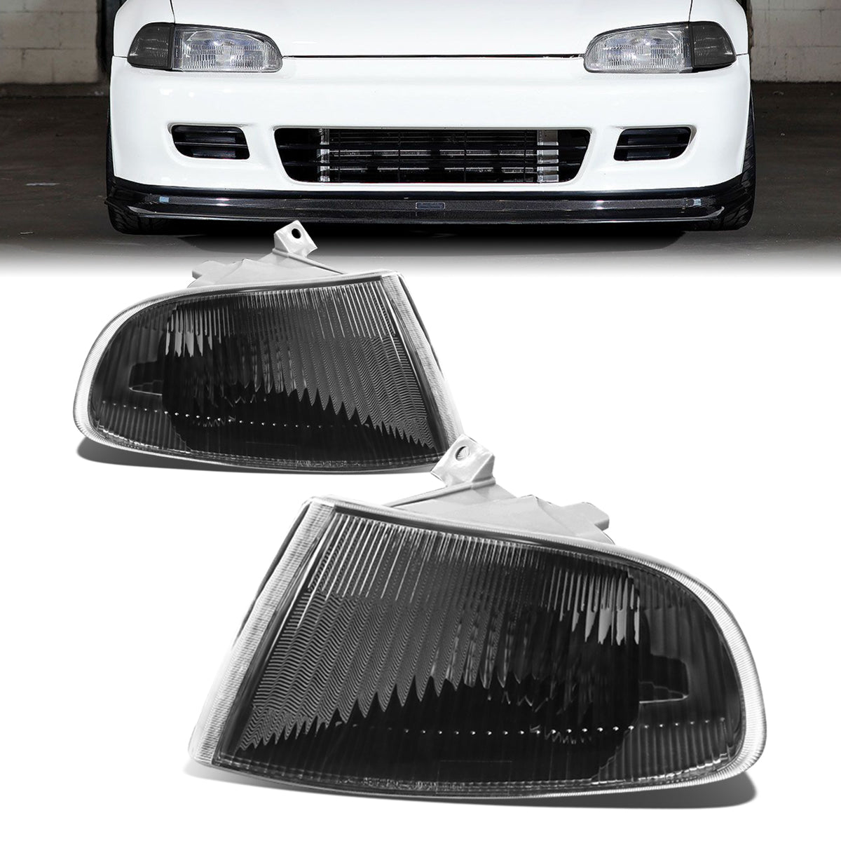 Black Housing Turn Signal Corner Lights<br>92-95 Honda Civic 2/3 Door