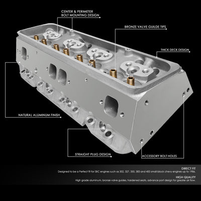 D-Motoring - Chevy Small Block 350 SBC 200CC 68CC Cylinder Head - Aluminum - 2