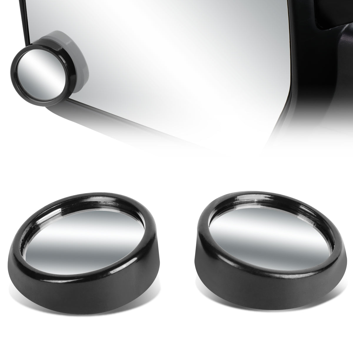 D-Motoring - Blind Spot Mirrors - Round - Black Angle Bezel - 2 in. - Pair - 1