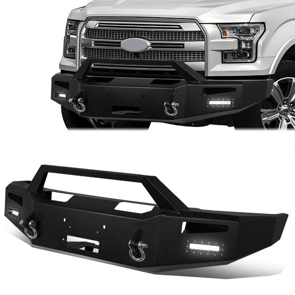 15-17 Ford F150 Rock Crawler Front Bumper - W/Winch Plate+LED Fog Light+D-Ring - FGBP-007 - 1