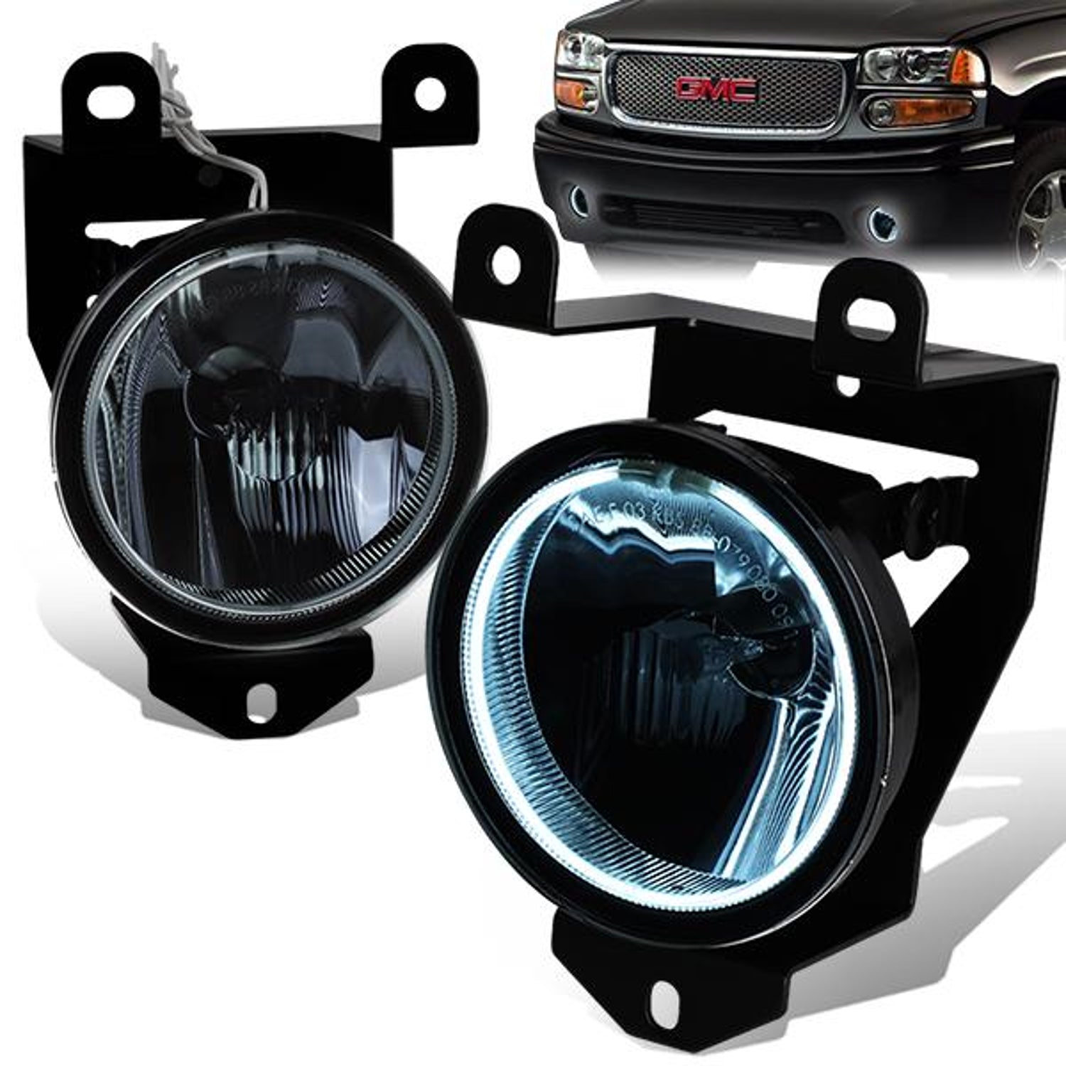 Halo Ring Fog Lights w/ Bulbs <br>01-06 GMC Yukon Denali, 2006 Cadillac Escalade