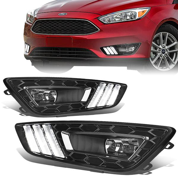 LED DRL Fog Lights w/ Wiring Harness + Bezel <br>15-17 Ford Focus