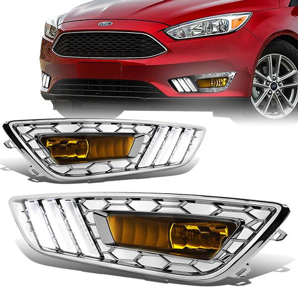 LED DRL Fog Lights w/ Wiring Harness + Bezel <br>15-17 Ford Focus