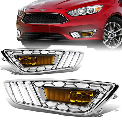 LED DRL Fog Lights w/ Wiring Harness + Bezel <br>15-17 Ford Focus