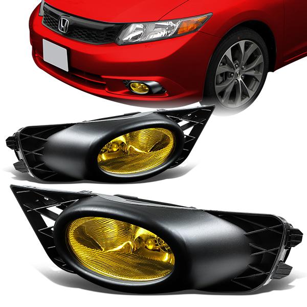 Pair Of Yellow Fog Lights With Switch & Harness For Honda Civic Sedan 2009-2011