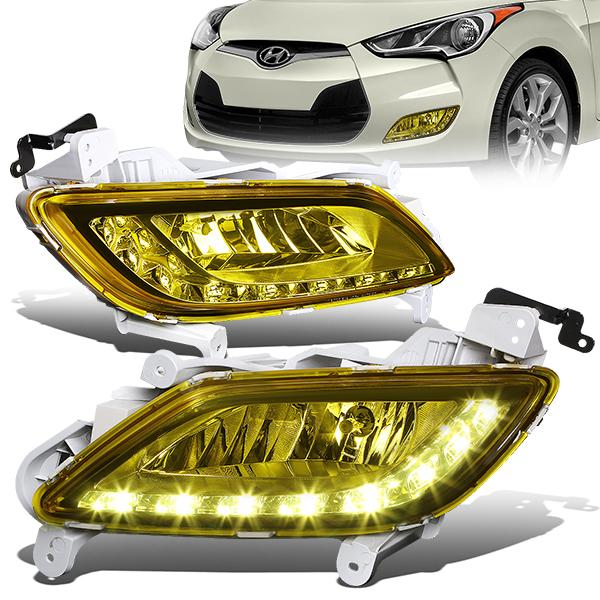 LED DRL Fog Lights w/ Switch + Wiring Harness <br>12-17 Hyundai Veloster