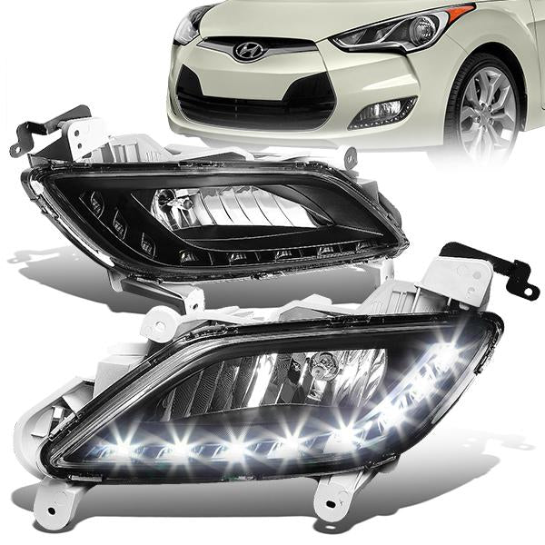 LED DRL Fog Lights w/ Switch + Wiring Harness <br>12-17 Hyundai Veloster