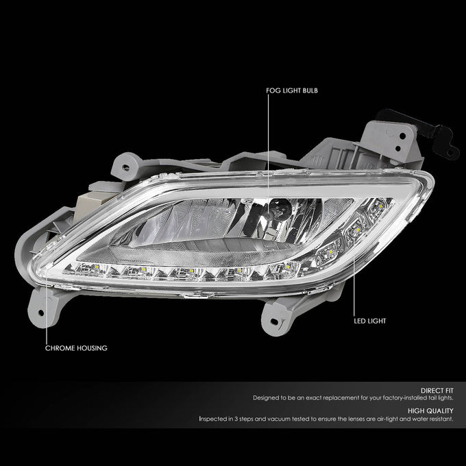 D-Motoring - Fog Lights - 11-16 Veloster FS L4 - LED DRL - W / Switch - Clear Lens - Plug-n-Play - Pair - 2012-2016 Hyundai Veloster - 2
