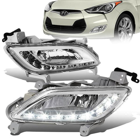 LED DRL Fog Lights w/ Switch + Wiring Harness <br>12-17 Hyundai Veloster