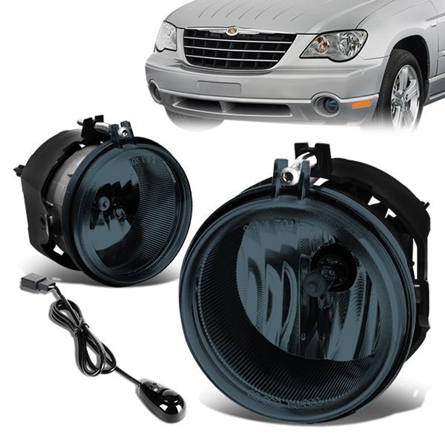 Smoked Lens Fog Lights w/ Switch + Wiring Harnesses <br>05-08 Chrysler Pacifica, 08-10 Dodge Avenger