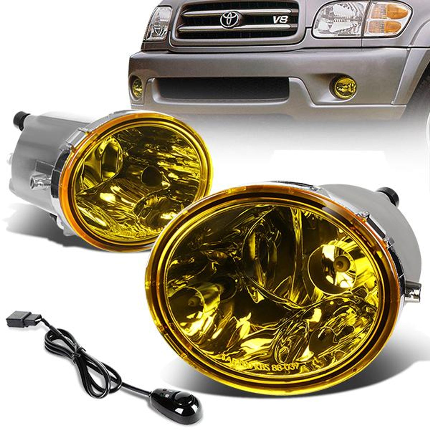 Amber Lens Fog Lights w/ Switch + Wiring Harness <br>00-06 Toyota Tundra, 01-07 Sequioa