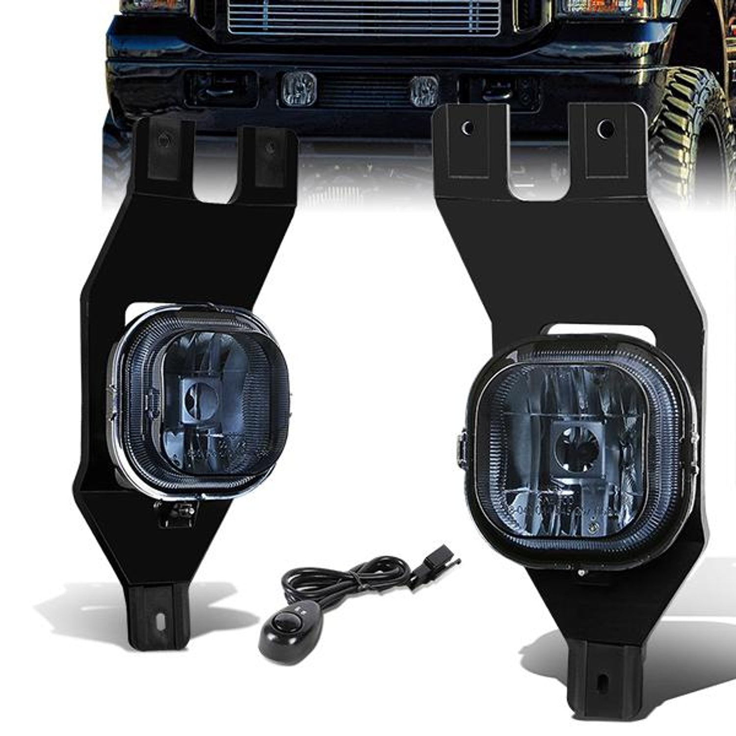 Smoked Lens Fog Lights w/ Switch + Wiring Harness <br>99-04 F-250 - F-550 Super Duty, 01-04 Excursion