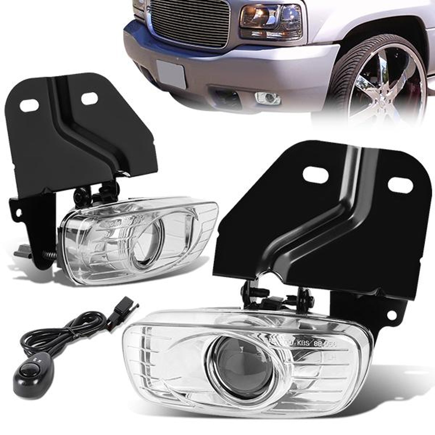 Projector Fog Lights w/ Switch + Wiring Harness <br>99-00 Cadillac Escalade GMC Yukon Denali / SLE/SLT 5.7L