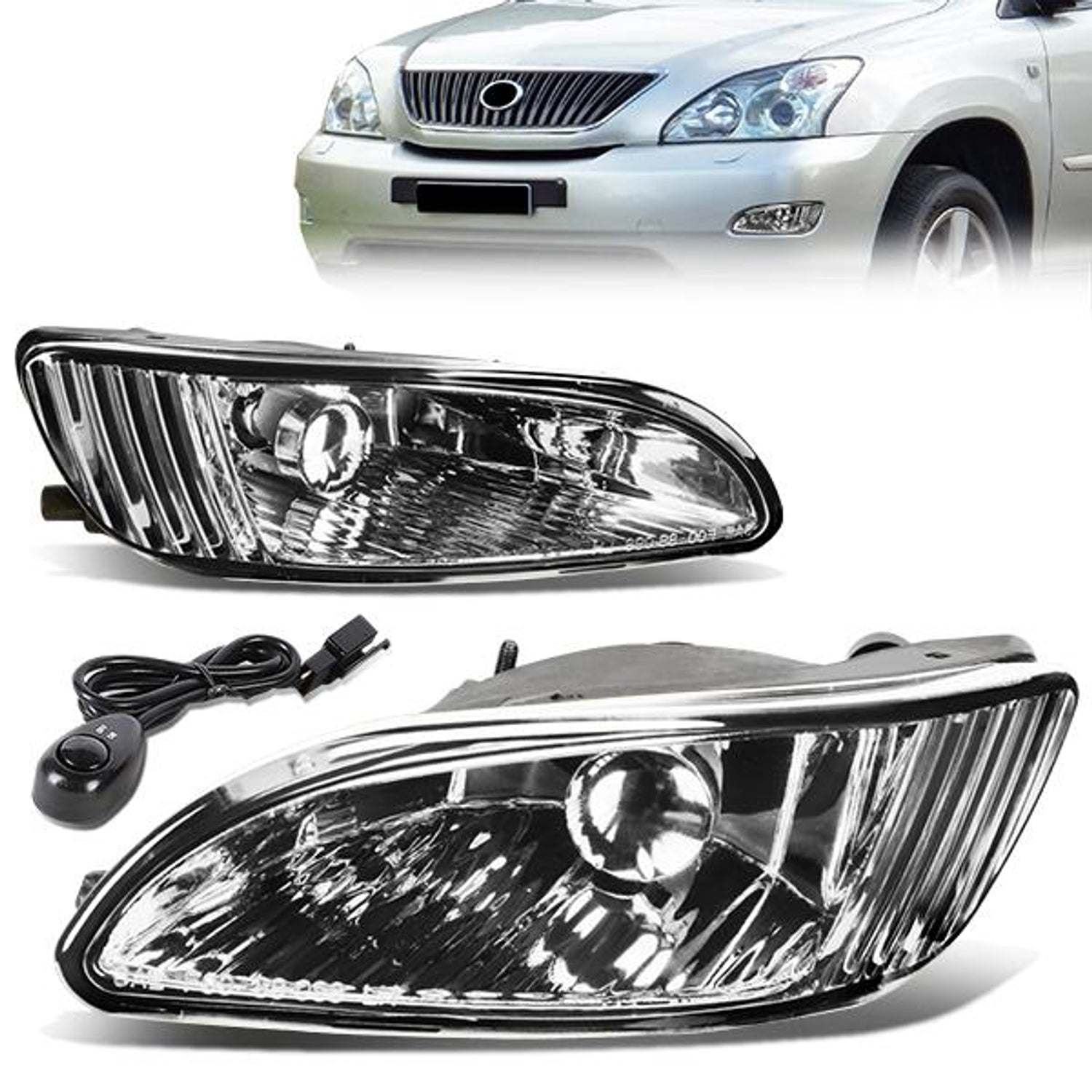 Clear Lens Fog Lights w/ Switch + Wiring Harness <br>04-06 Lexus RX330, 07-09 RX350