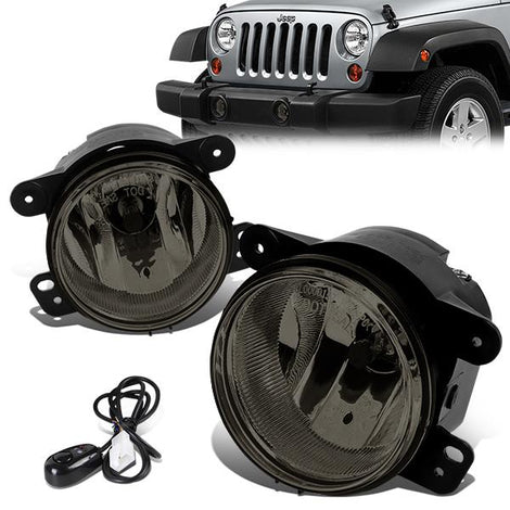 Smoked Lens Fog Lights w/ Switch + Wiring Harness <br>05-10 Chrysler 300, 07-17 Jeep Wrangler