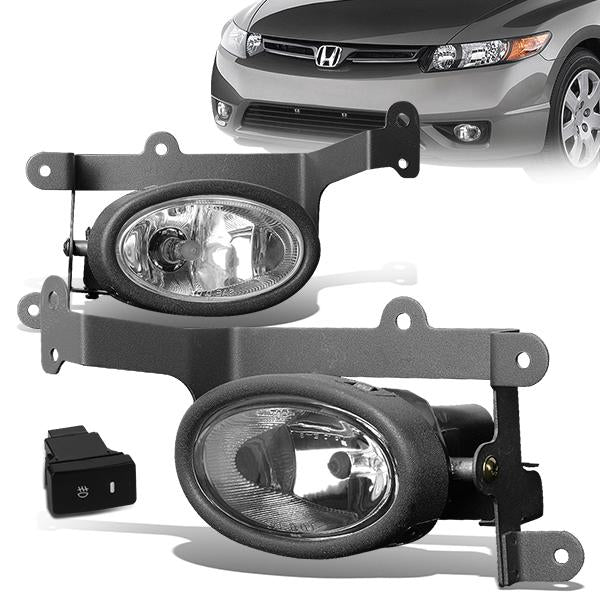 Clear Lens Fog Lights w/ Switch + Wiring Harness <br>06-08 Honda Civic Coupe
