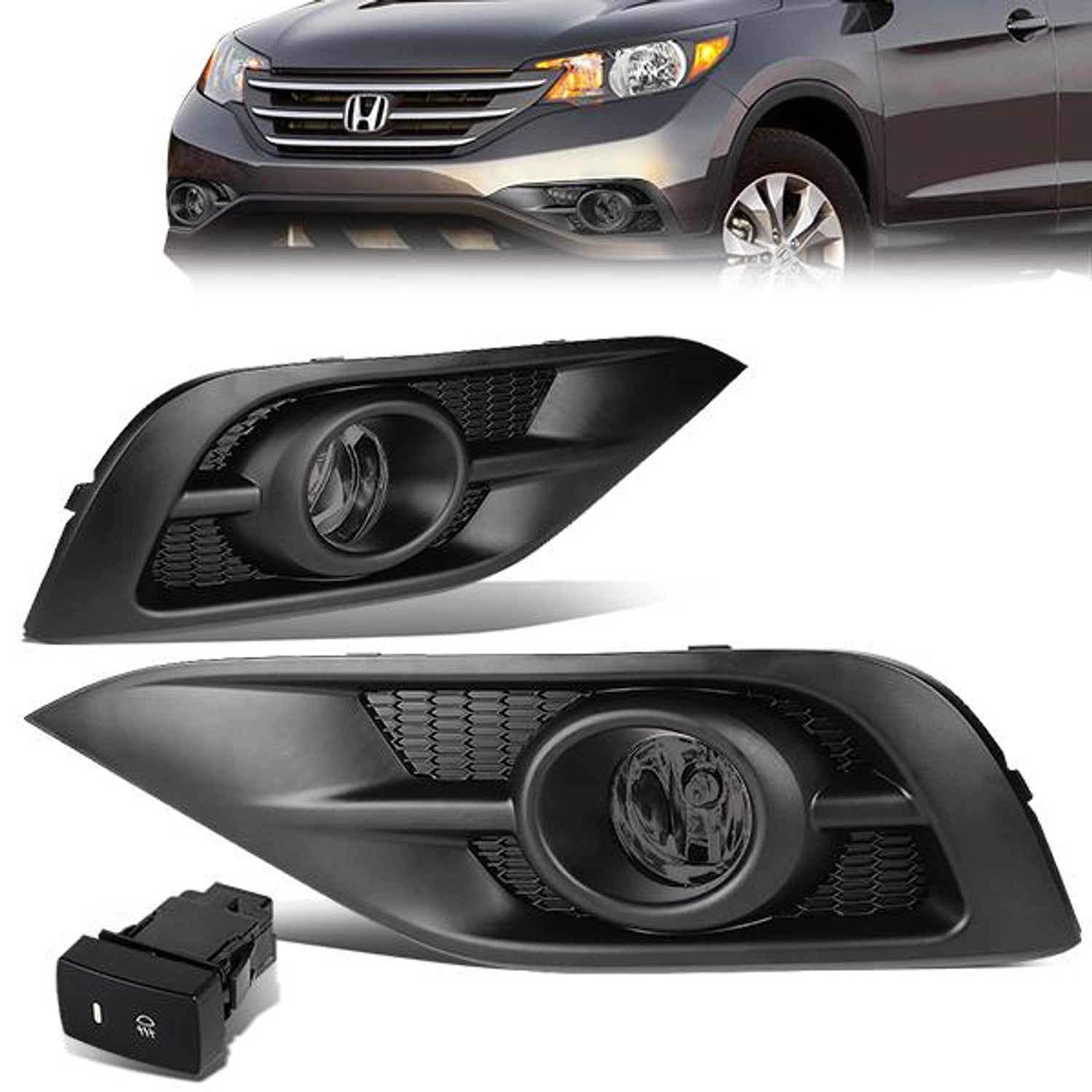 Smoked Lens Fog Lights w/ Switch + Wiring Harness <br>12-14 Honda CR-V