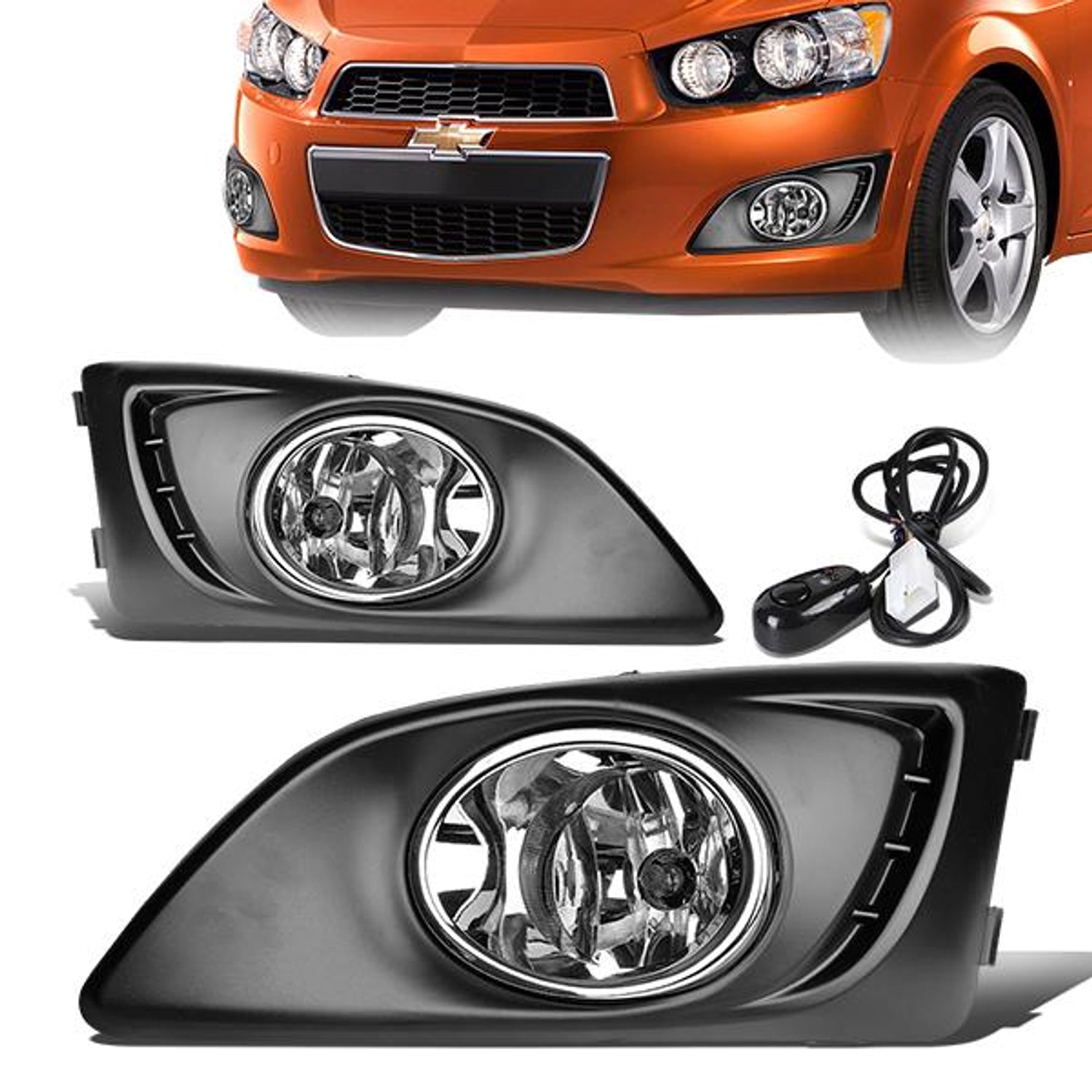 Clear Lens Fog Lights w/ Switch + Wiring Harness <br>11-15 Chevy Sonic, 12-15 Aveo