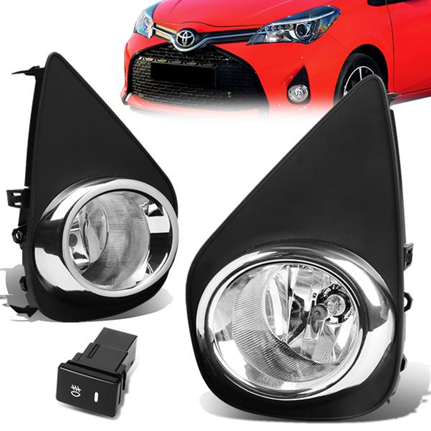 Clear Lens Fog Lights w/ Switch + Wiring Harness <br>15-16 Toyota Yaris Hatchback