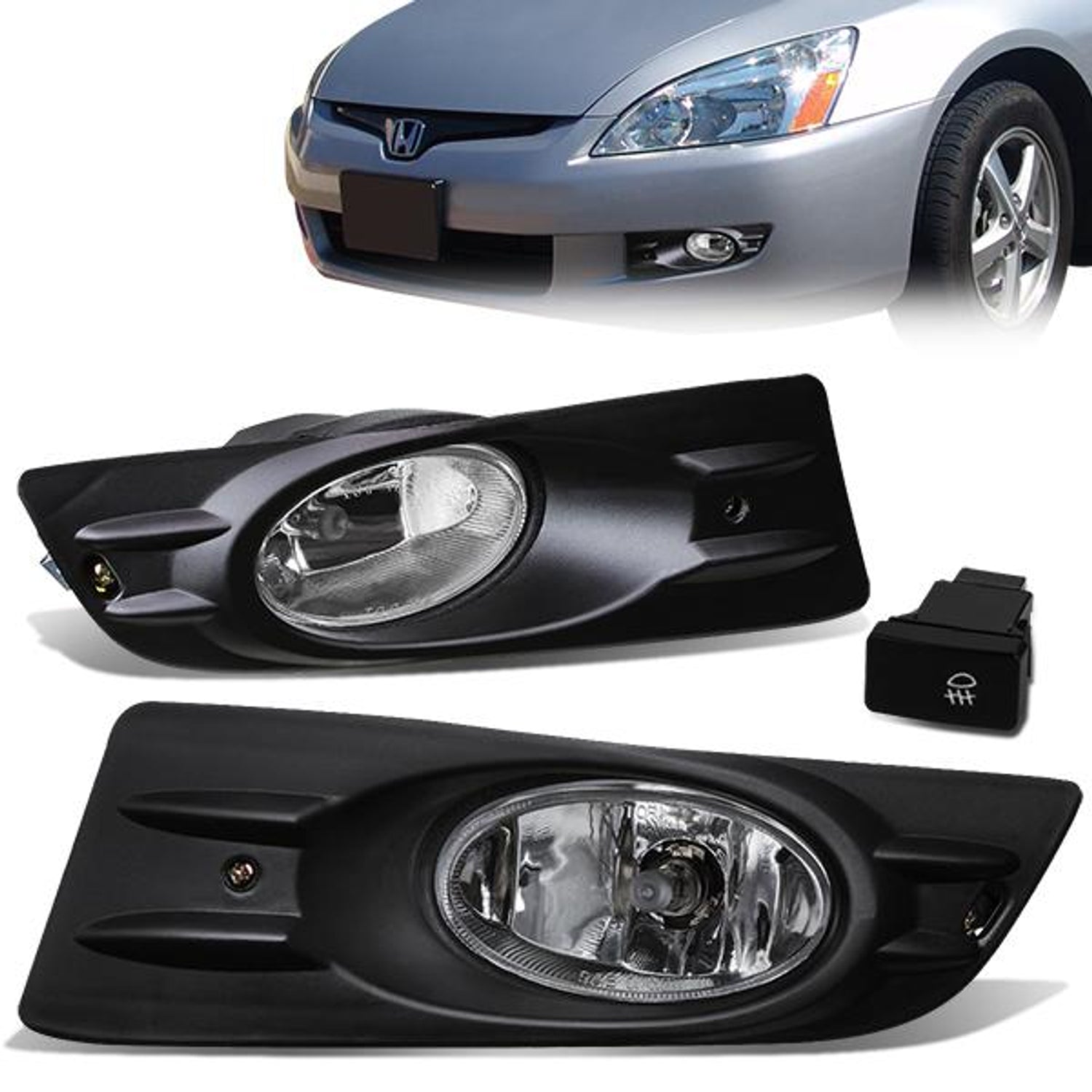 Clear Lens Fog Lights w/ Switch + Wiring Harness <br>06-07 Honda Accord Coupe