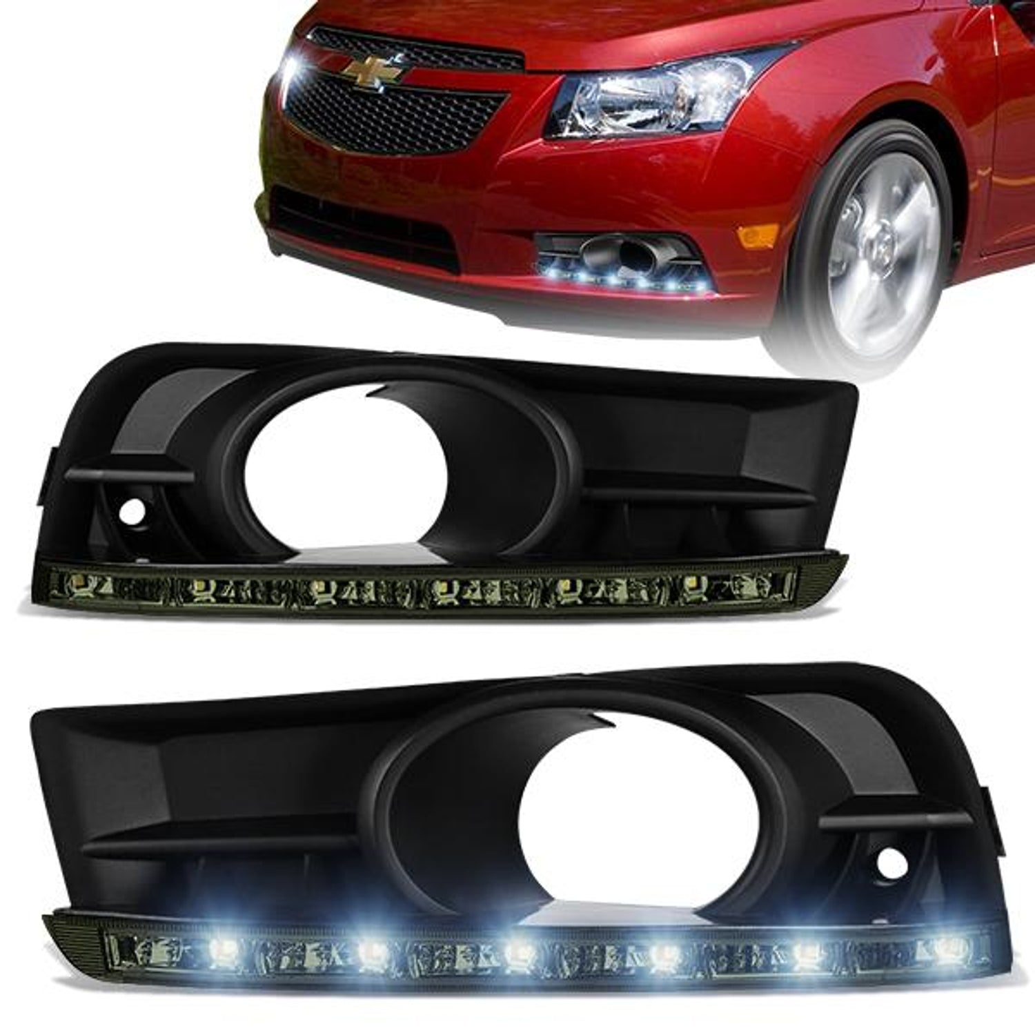 LED DRL Fog Lights w/ Bezel <br>10-14 Chevy Cruze