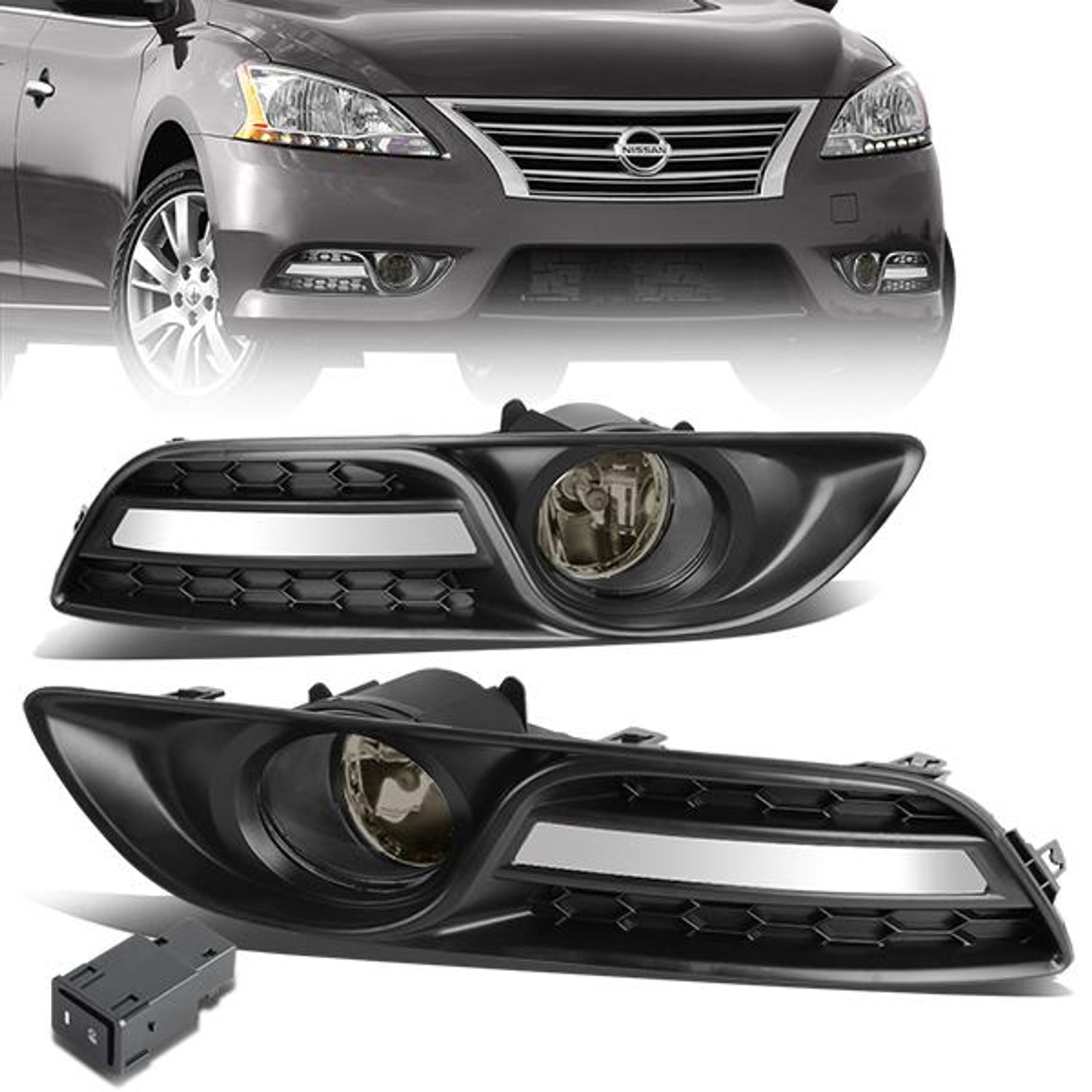Smoked Lens Fog Lights w/ Switch + Wiring Harness <br>13-16 Nissan Sentra