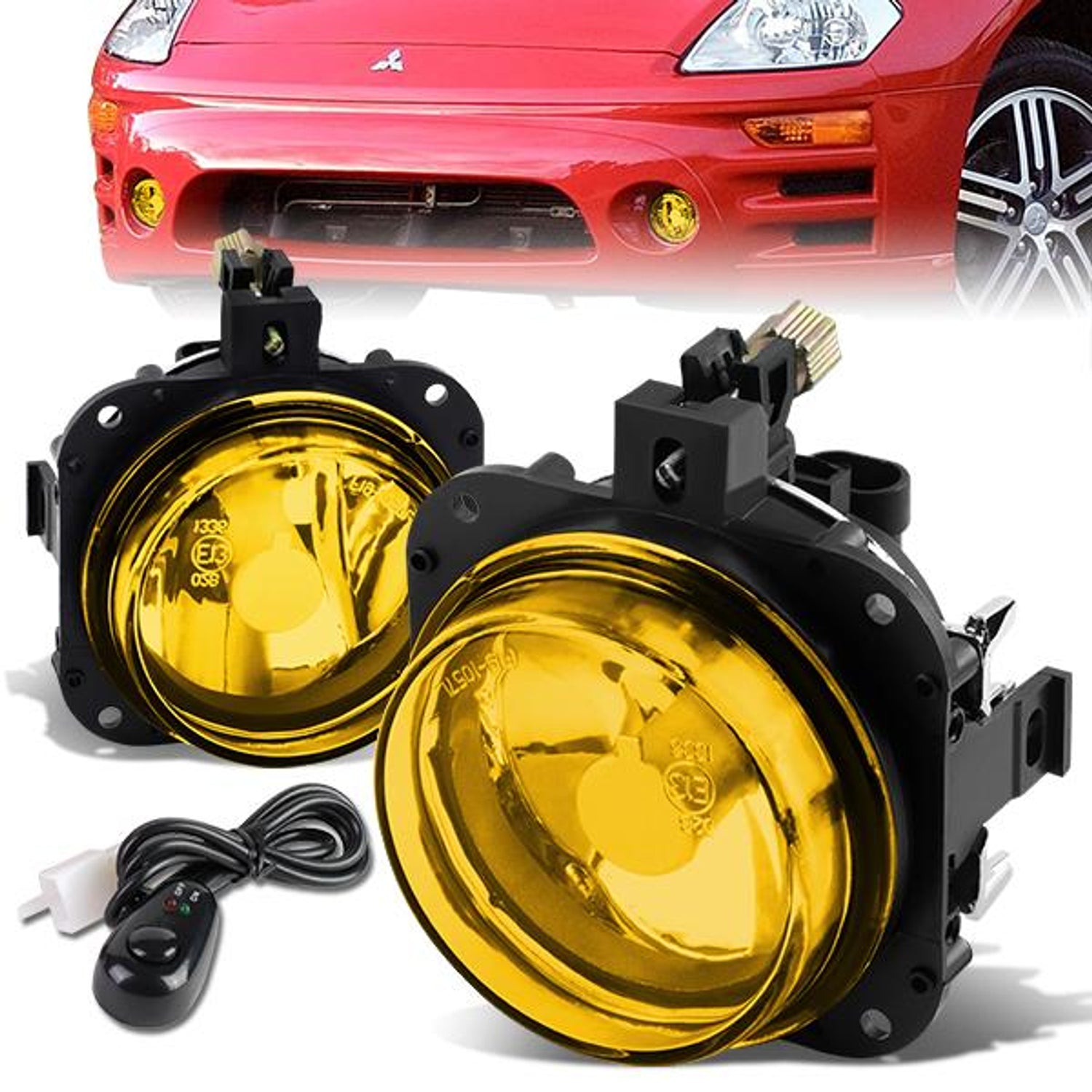 Amber Lens Fog Lights w/ Switch + Wiring Harness <br>02-05 Mitsubishi Eclipse, 04-08 Galant
