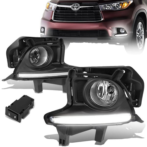 LED DRL Fog Lights w/ Switch + Wiring Harness <br>14-16 Toyota Highlander