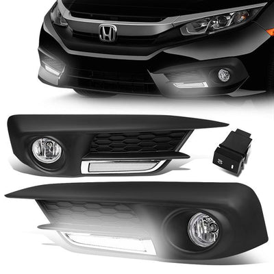 LED DRL Fog Lights w/ Switch + Wiring Harness <br>16-17 Honda Civic Sedan/ Coupe