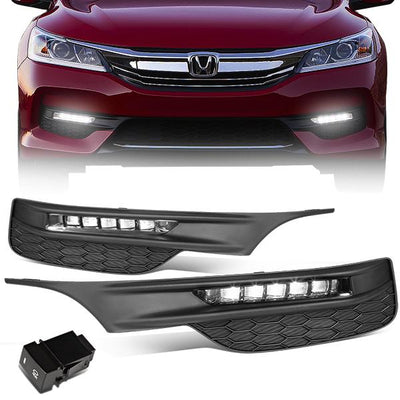 LED DRL Fog Lights w/ Switch + Wiring Harness <br>16-17 Honda Accord