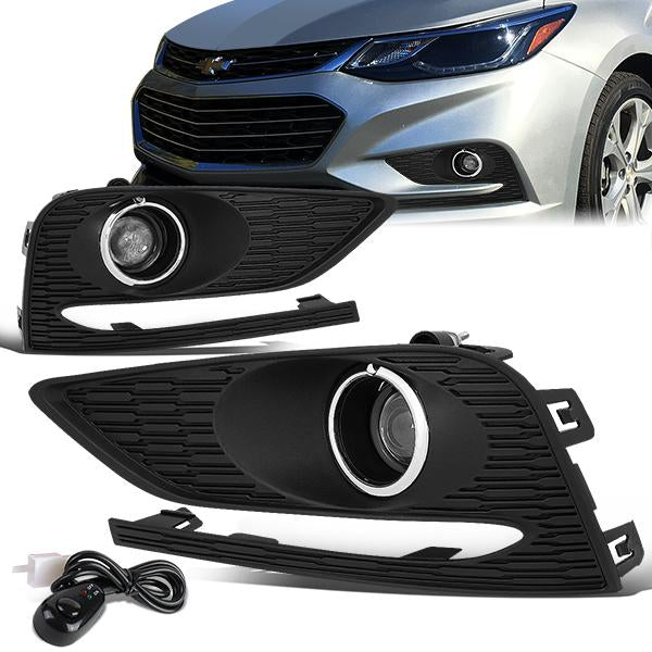 D-Motoring - 16-18 Chevy CruzeFog Lights - W/Bezel Cover+Switch - Projector - Clear Lens - Pair - Plug-n-Play - 1
