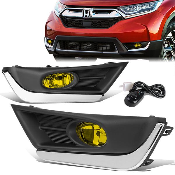 D-Motoring - 17-18 Honda CR-VFog Lights - W/Chrome Trim Bezel+Switch Amber - Amber Lens - Pair - Plug-n-Play - 1