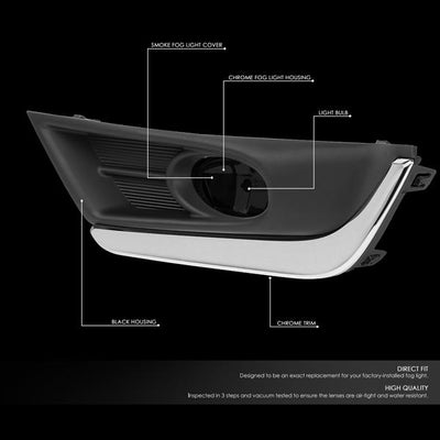 D-Motoring - 17-18 Honda CR-VFog Lights - W/Chrome Trim Bezel+Switch Smoked - Smoked Lens - Pair - Plug-n-Play - 2
