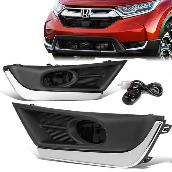 D-Motoring - 17-18 Honda CR-VFog Lights - W/Chrome Trim Bezel+Switch Smoked - Smoked Lens - Pair - Plug-n-Play - 1