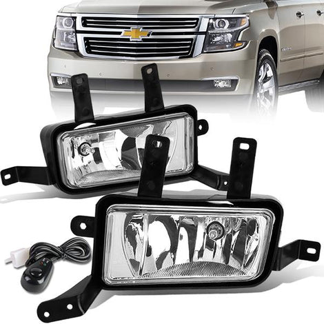 Clear Lens Fog Lights w/ Switch + Wiring Harnesses <br>15-20 Chevy Tahoe Suburban GMC Yukon XL