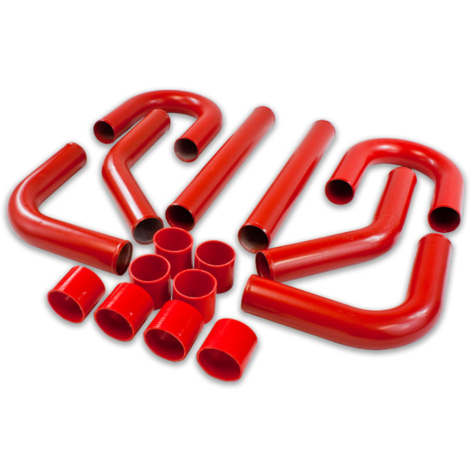 D-Motoring - Intercooler Piping Kit - 2.5 in. Piping - W/ Silicone Hose+ T-Clamp - Aluminum - 8PC - Universal - 2