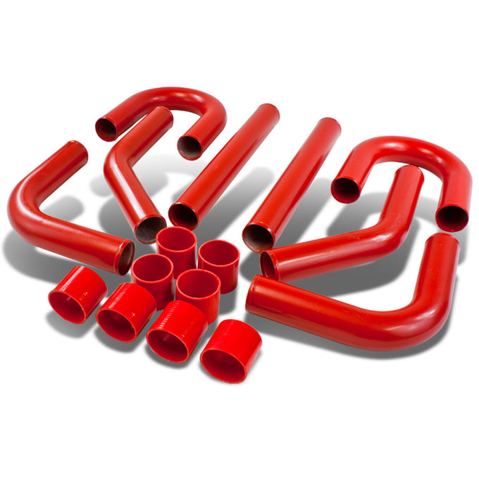 D-Motoring - Intercooler Piping Kit - 2.75 in. Piping - W/ Silicone Hose+T-Clamp - Aluminum - 8PC - Universal - 3