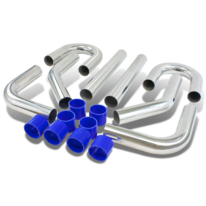 Universal 2.75 in.OD FMIC Front Mount Intercooler Piping+Silicone Hose Kit - Aluminum