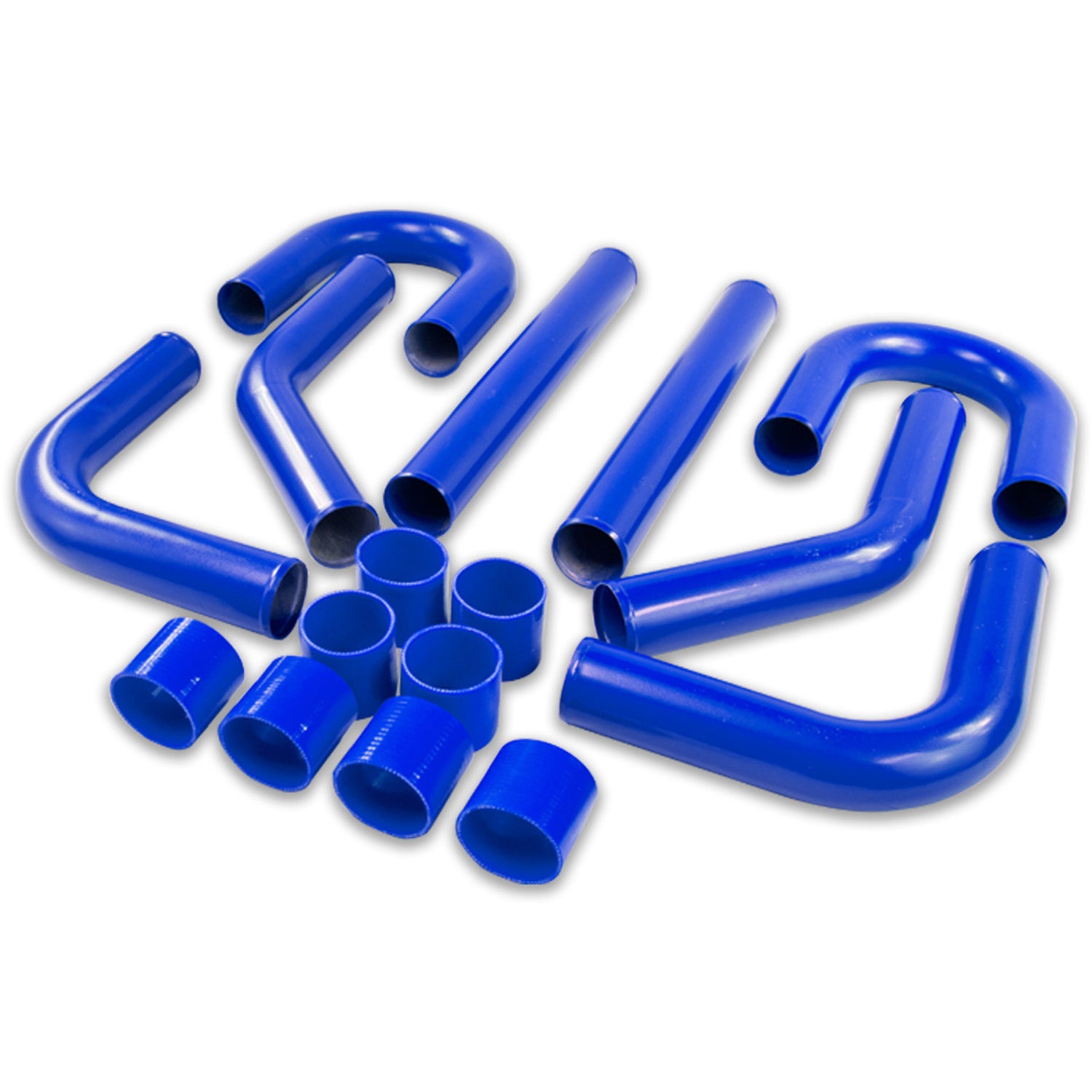 D-Motoring - Intercooler Piping Kit - 3 in. Piping - W/ Silicone Hose+ T-Clamp - Aluminum - 8PC - Universal - 1