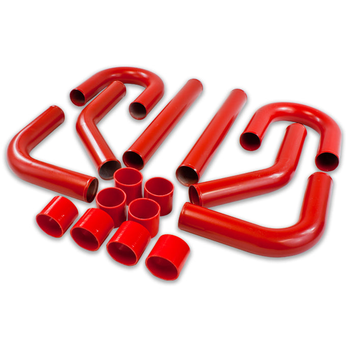 D-Motoring - Intercooler Piping Kit - 3 in. Piping - W/ Silicone Hose+ T-Clamp - Aluminum - 8PC - Universal - 2