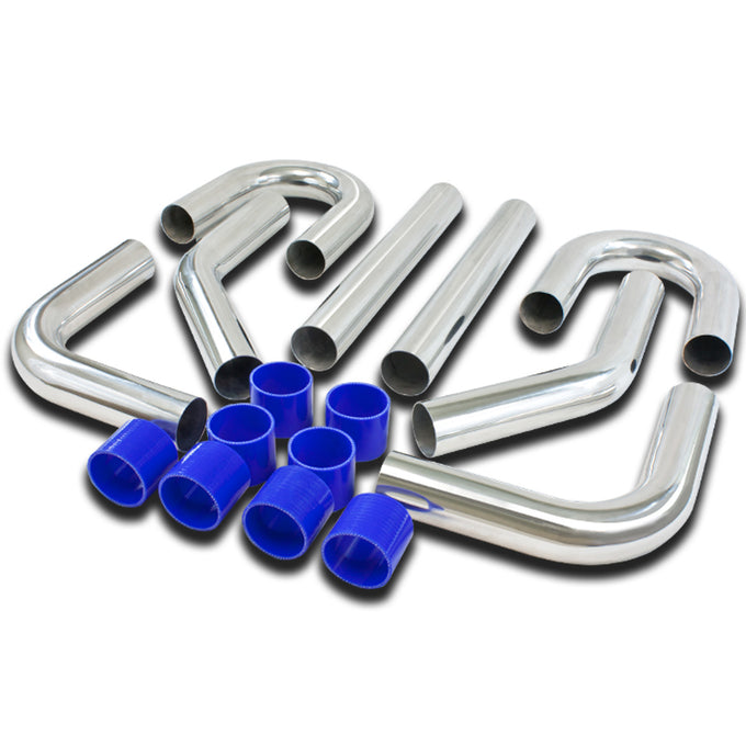 D-Motoring - Intercooler Piping Kit - 3 in. Piping - W/ U-Pipe+Hose+T-Clamp - Aluminum - 8PC - Universal - 2