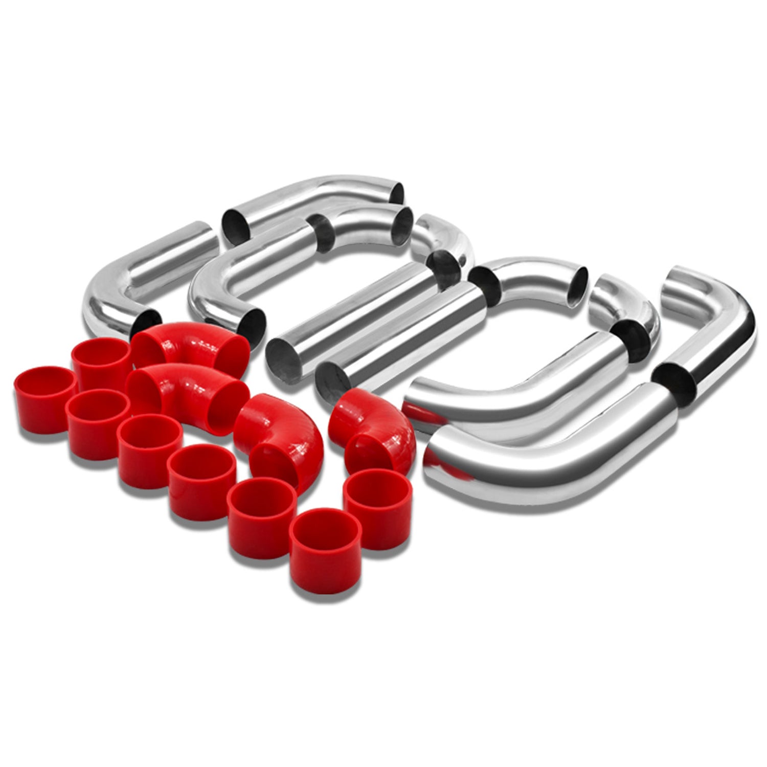 D-Motoring - Intercooler Piping Kit - 3 in. Piping - W/ Hoses+Clamps - Aluminum - 12PC - Universal - 1