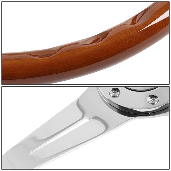 Stainless Steel Spokes Wood Grain Steering Wheel<br>Fits w/ any Standard 70mm 6-Bolt Racing Hub Adaptors